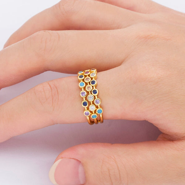 Fashion 12 Styles Multi-layer Wide Rainbow Crystal Rings for Women