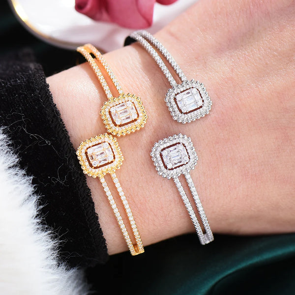 Be Original Geometric Sparkling Cute Bangle Ring Jewelry Set Women Girl Gift