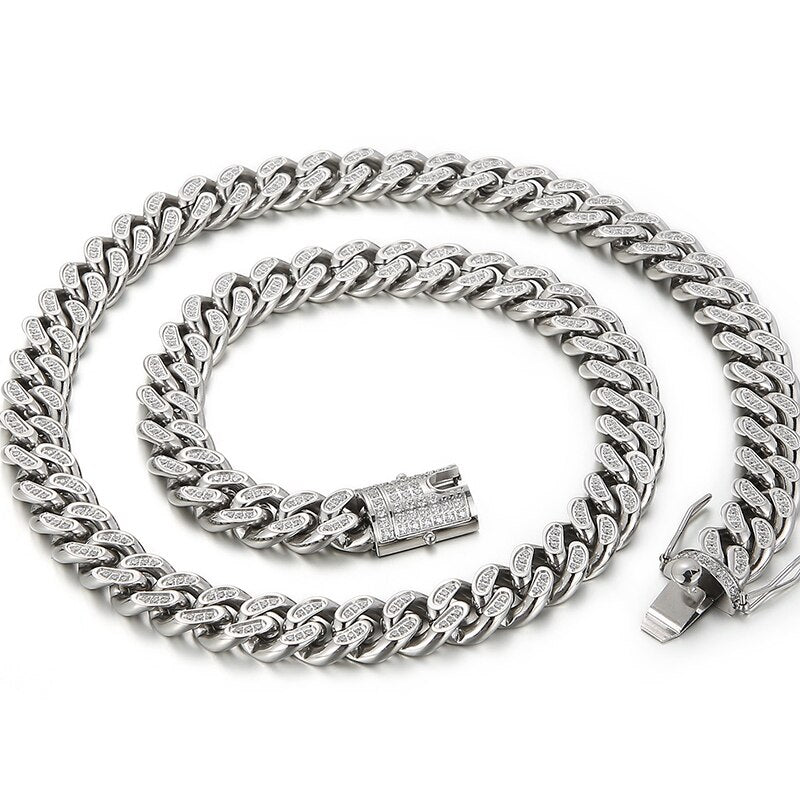 Hiphiop 12MM Cuban Link Curb Chain Necklace for Men