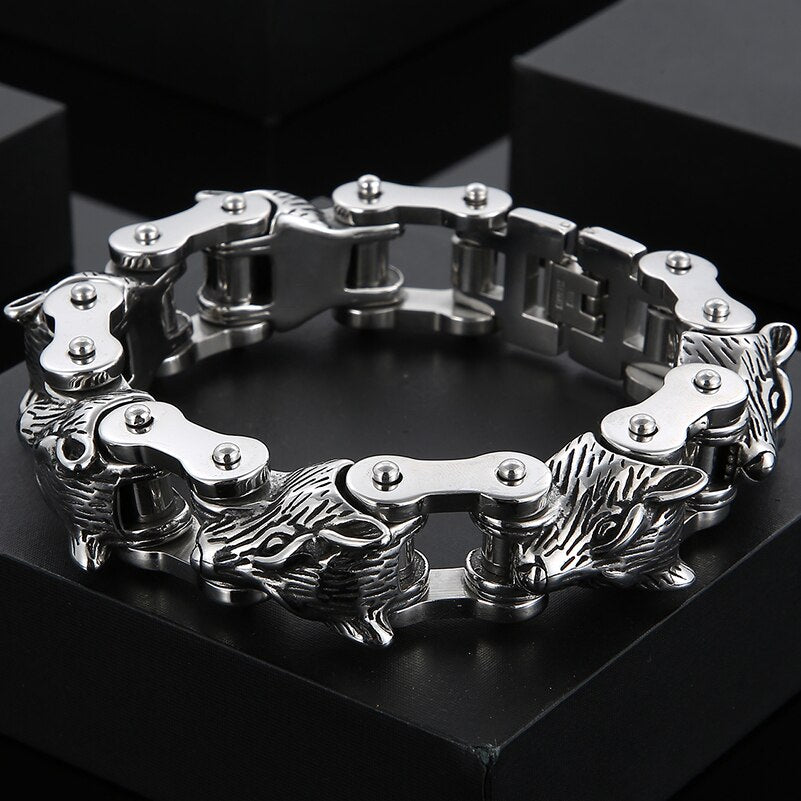 Massive Wolf Head Bracelet For Men