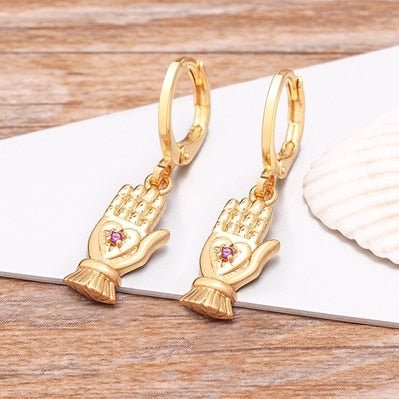 Luxury Bohemian Copper Zircon Gold Color Evil Eye Hoop Earrings for Women