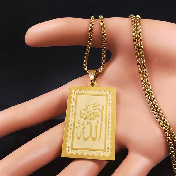 Stainless Steel Muslim Islam Quran Allah Chain Necklaces Gold Color Geometry Pendants Necklaces