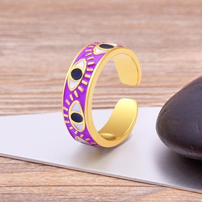 Trendy Handmade Enamel Multi-Colors Stackable Band Ring Women