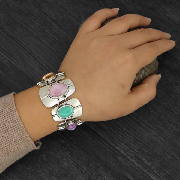 Vintage Oblong Natural 7 Chakra Stone Bracelet For Women