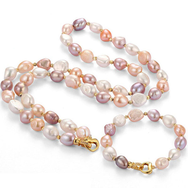 9-10MM natural freshwater pearl necklace bracelet sets. Fine Jewelry Set