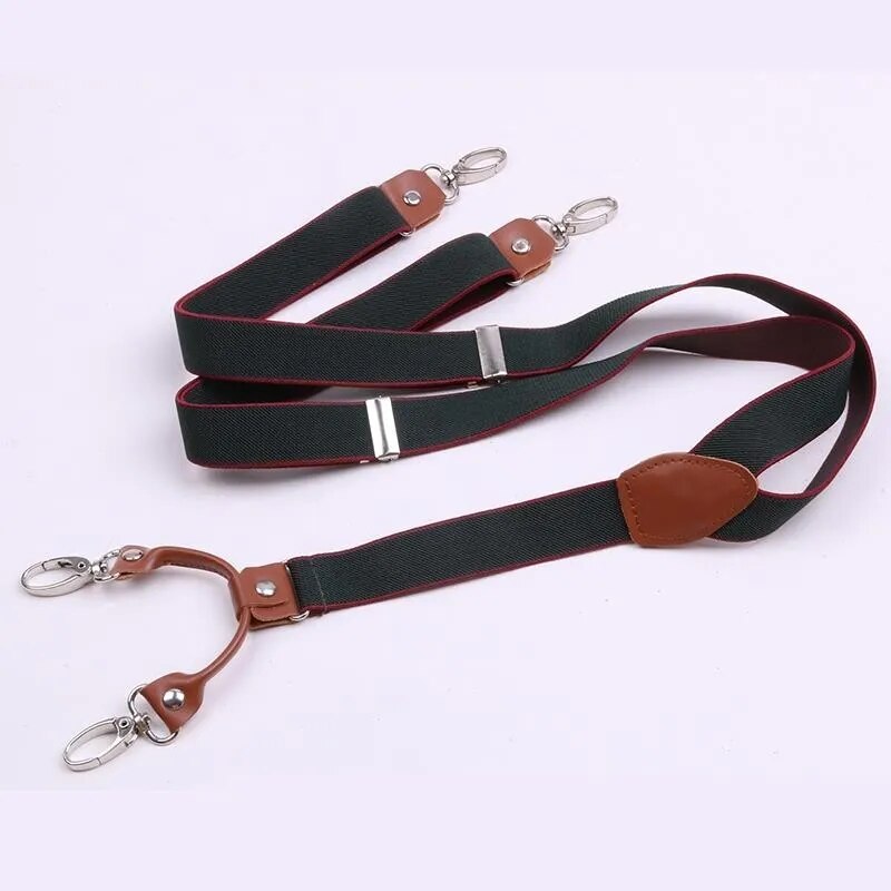 Brown Cowhide Leather Suspenders 2.5cm Width 4 Hooks Men/Women