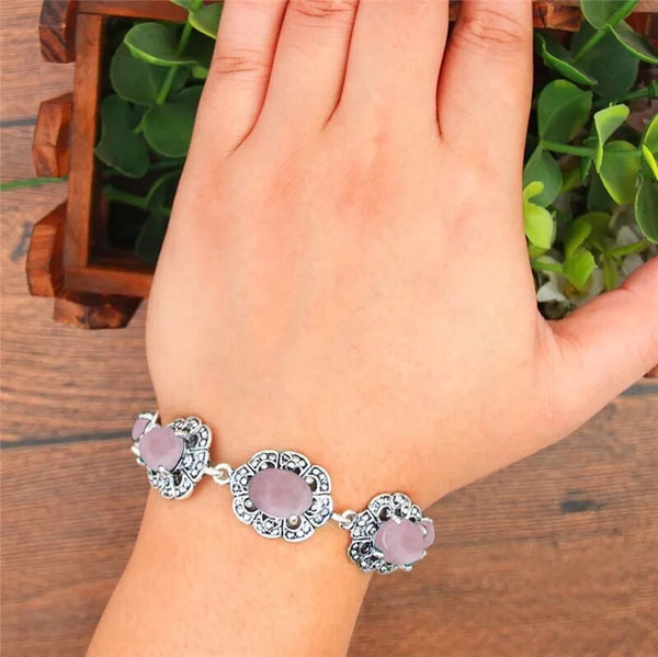 Oval Pink Quartz Bracelet