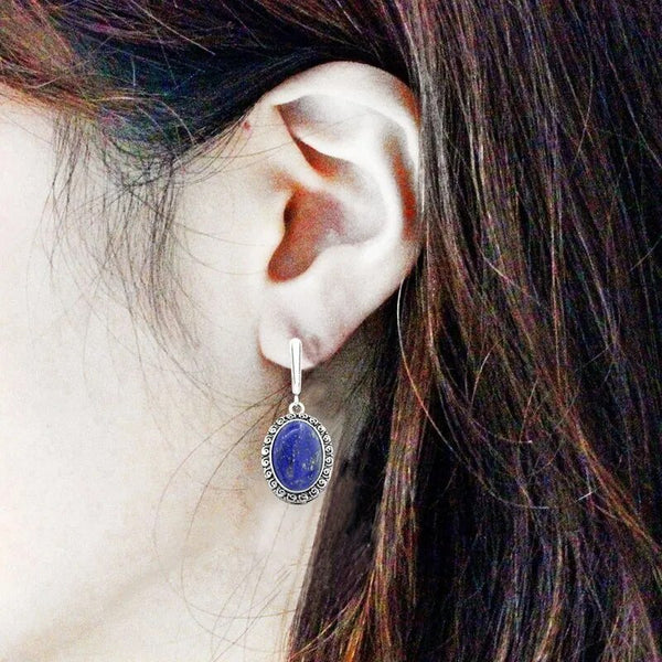 Natural Lapis Lazuli Earrings Snail Flower Pendant For Women