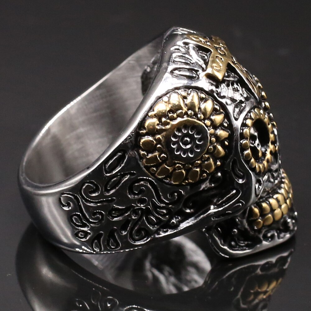 Gothic Gold Color Stainless Steel Skull Catacombs Biker Ring Men