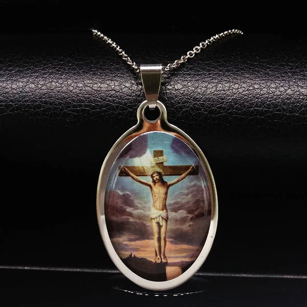 Godmother Silver Color Necklace for Women Jewelry Virgin Mary Stainless Steel Necklaces