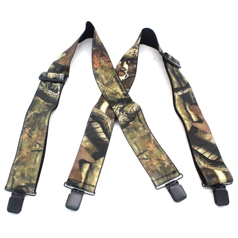 Suspenders Male Camouflage Print Elastic Tactical Belt X Shape 4 Gun Black Clips