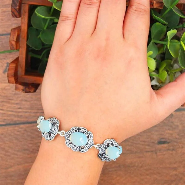 Oval Transparent Opal Flower Bracelet