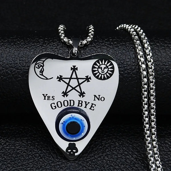 Sun Moon Blue Eye Pentagram Wicca Stainless Steel Necklace Women