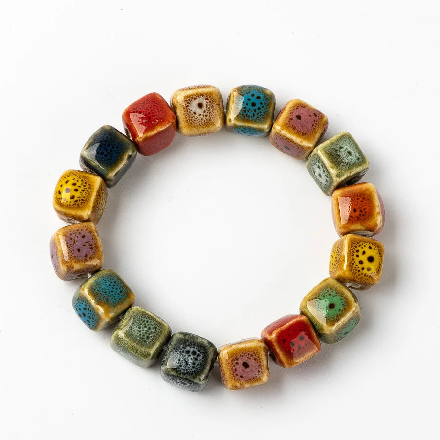 Colorful Unique Ceramic beads bracelets hand made DIY Artware Retro bracelet