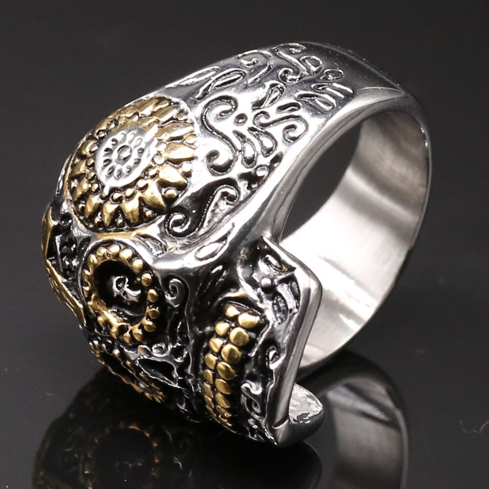 Gothic Gold Color Stainless Steel Skull Catacombs Biker Ring Men