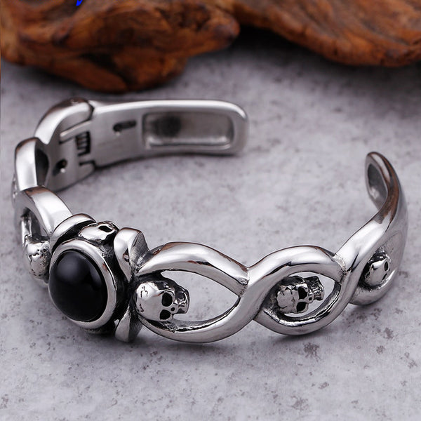 19MM Wide Open Bangle 316L Stainless Steel Skull Cuff Bangles Bracelets For Men