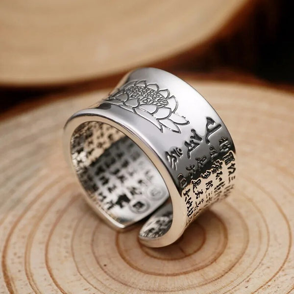 Silver Ring Men Buddhist Heart Sutra Signet Ring