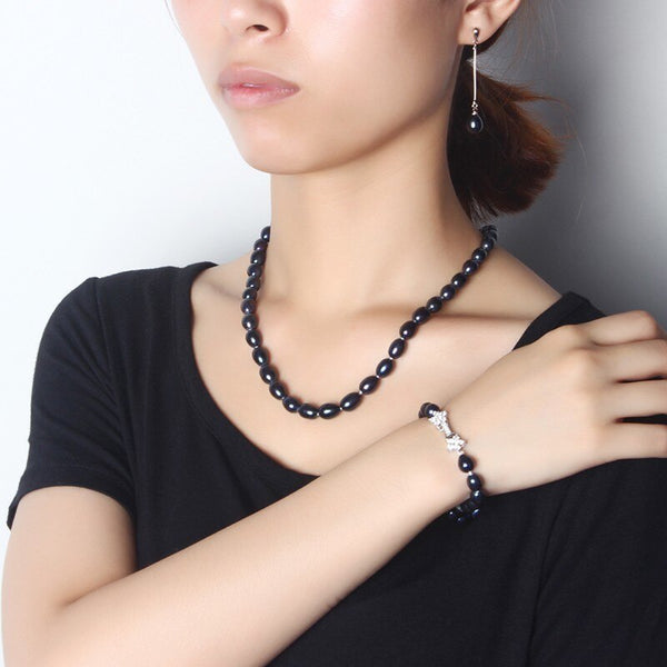 Natural Black Pearl Jewelry Sets For Women