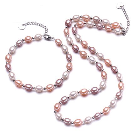 Fashion Pearl Jewelry Sets Natural Freshwater Pearl Mix-color Necklace Bracelet