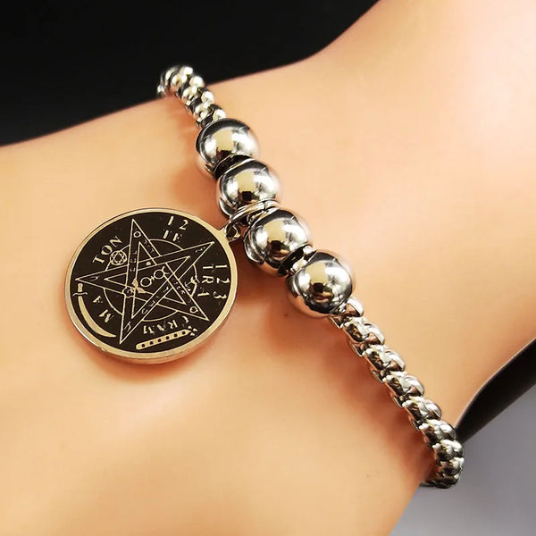 Tetragrammaton Stainless Steel Cuff Bracelet Women Pentagram Bracelets