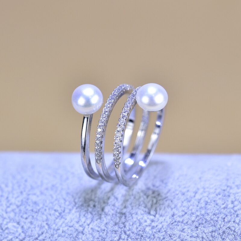 Fine Pearl Ring Jewelry Multi Row Natural Freshwater Pearl 925 Sterling Silver Big Rings