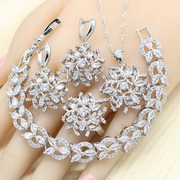 White Red Zircon Silver Color Jewelry Sets Women