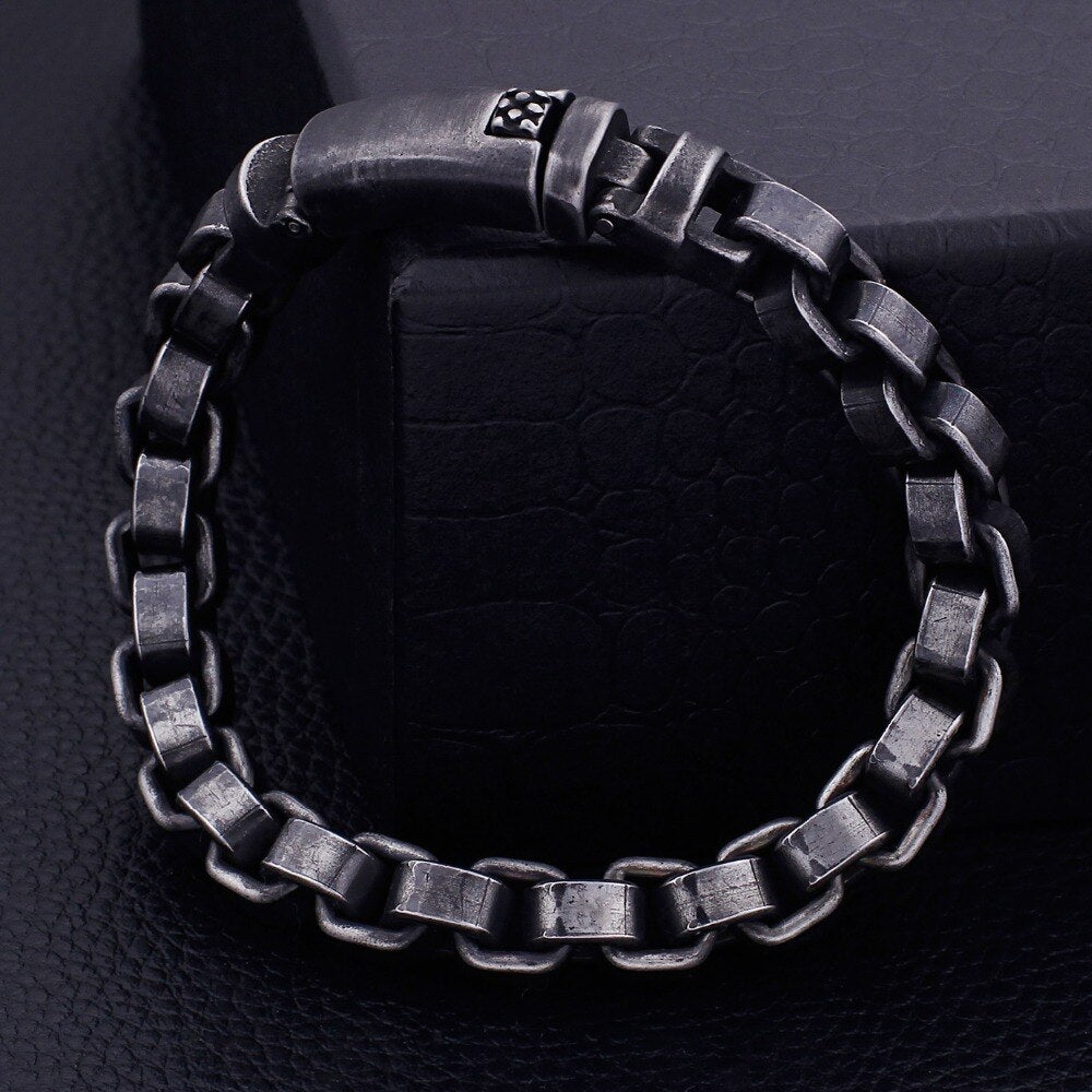 Solid Black Stainless Steel Men Bracelet Vintage Jewelry 9MM Wide Chain