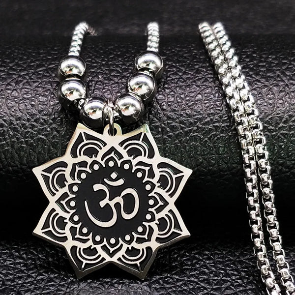 Lotus Stainless Steel OM Symbol Hindu Buddhist Necklace for Women