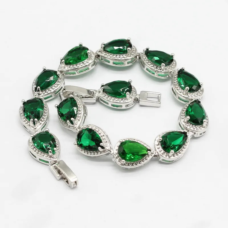 Green Zirconia Bracelet Earrings Necklace Pendant Rings Gift