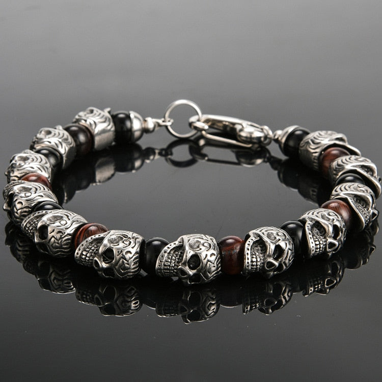 Vintage Stainless Steel Skull Beads Bracelet Men