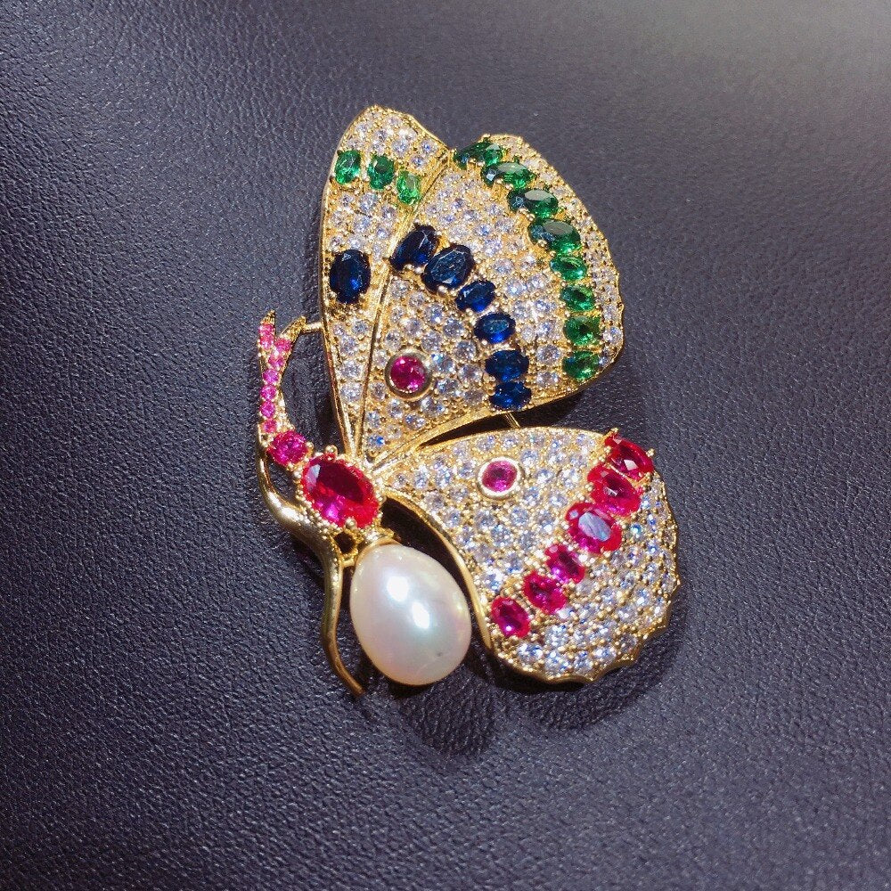 Delicate Natural Freshwater Pearl Brooch Court Style Noble Butterfly Brooch