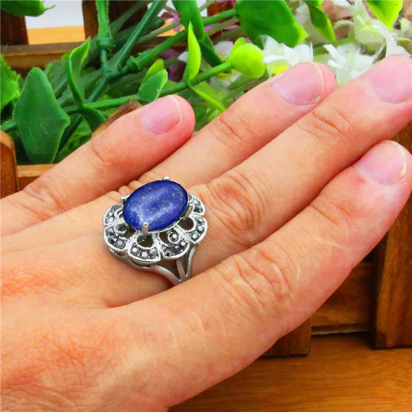 Oval Natural Lapis Lazuli Rings For Women