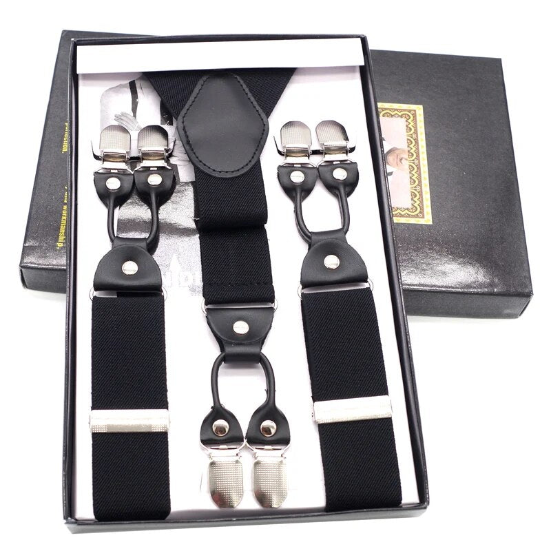 Elastic Suspenders Y-back Shape Women Men's Suspenders 6 clips-on PU Leren riemen Father's Day Gifts