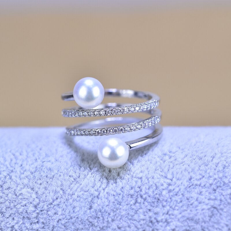 Fine Pearl Ring Jewelry Multi Row Natural Freshwater Pearl 925 Sterling Silver Big Rings