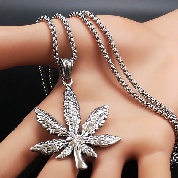 Fashion Punk Maple Leaf Stainless Steel Choker Necklace Silver Color Chain Men Necklace