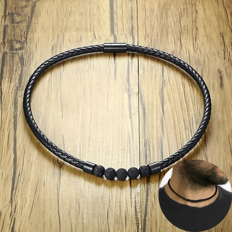 Choker Necklace Men's, Lava Rock Braided Leather Necklaces