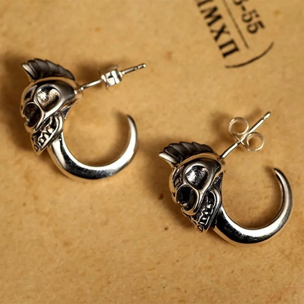 925 Sterling Silver Skull Stud Mens Earrings Vintage Black Earring Men