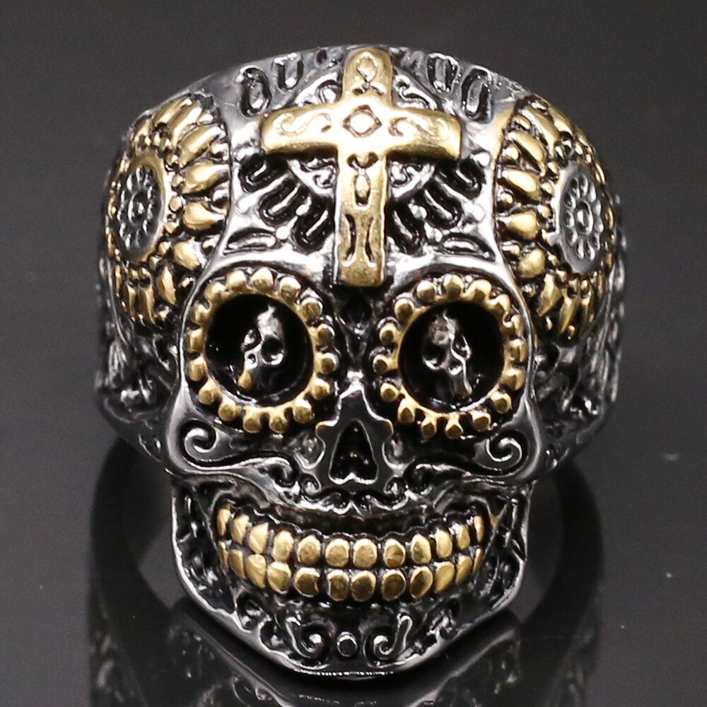 Gothic Gold Color Stainless Steel Skull Catacombs Biker Ring Men