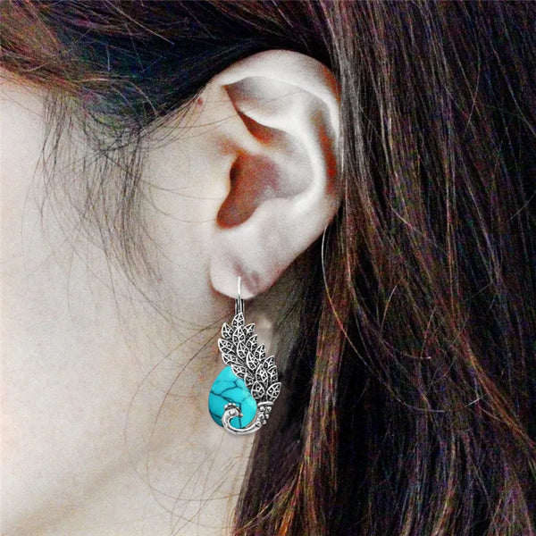 Drop Stone Peacock Cuff Earrings For Women