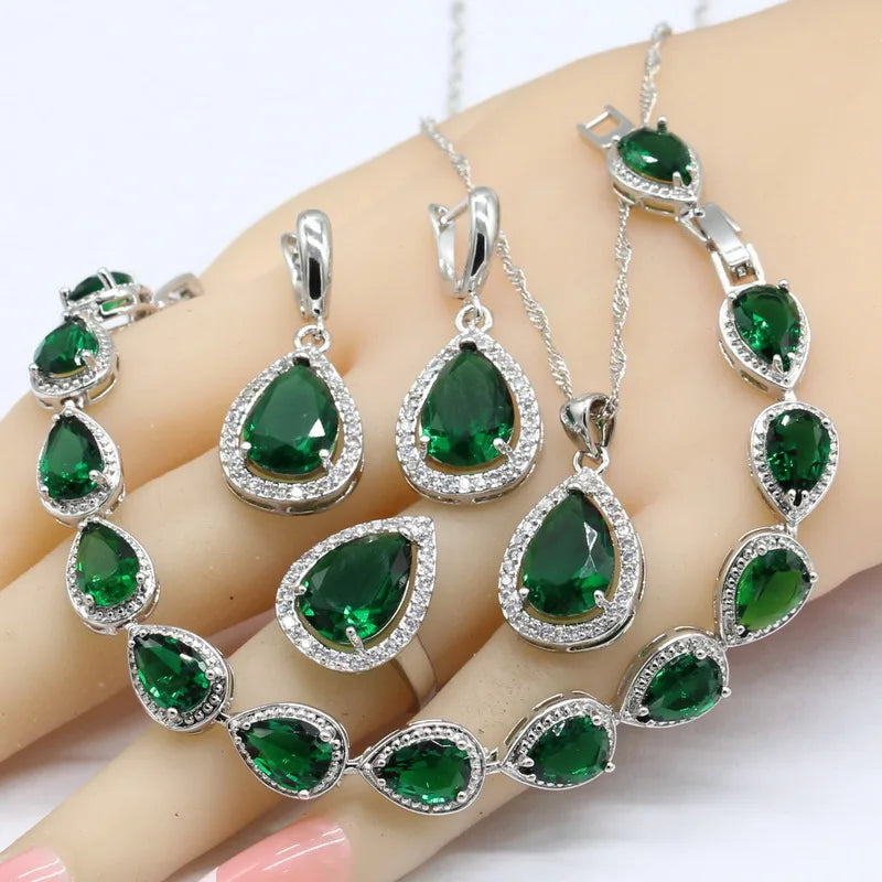 Green Zirconia Bracelet Earrings Necklace Pendant Rings Gift