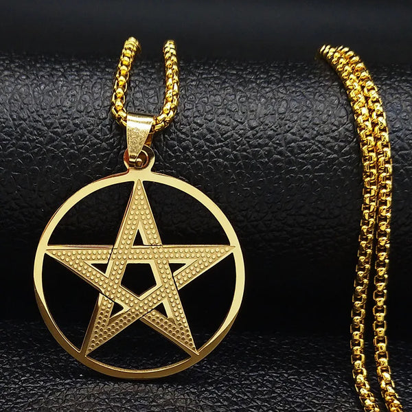 Witchcraft Pentagram Stainless Steel Chain Necklaces Men Gold Color Necklaces Pendants