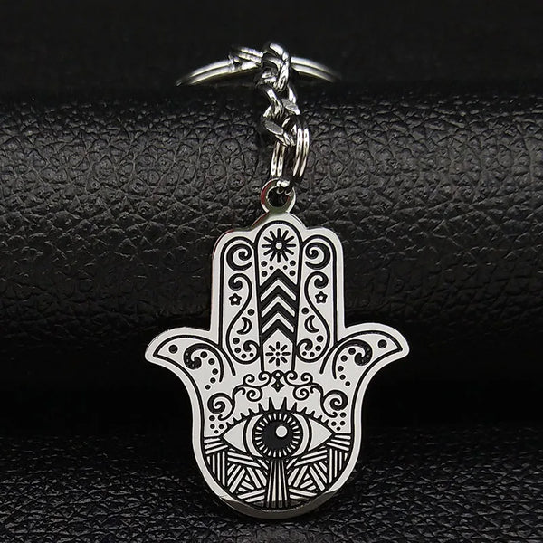 Fashion Hamsa Hand Stainless Steel Keychains for Men Black Color Keychain