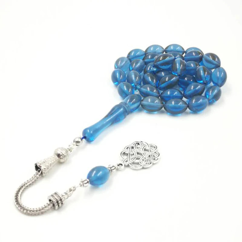 Blue Tasbih 33 Resin Beads Metal tassel Special color Islam bracelet blue Man's Muslim rosary