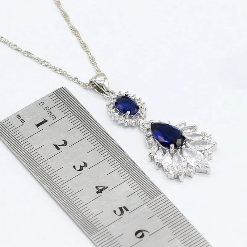 Dark Blue Zirconia Necklace Pendant Bracelets Earrings Rings Gift