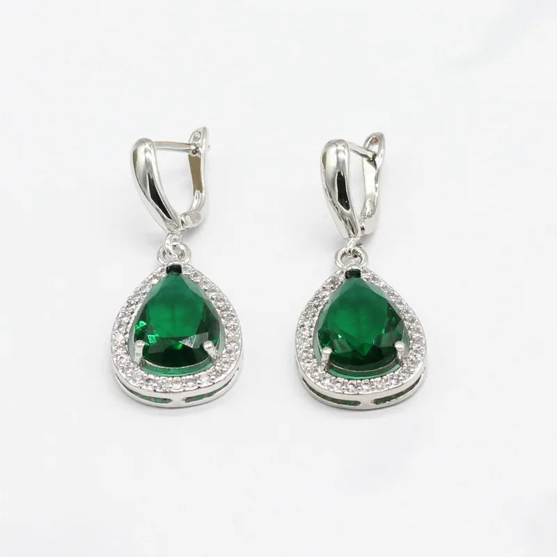 Green Zirconia Bracelet Earrings Necklace Pendant Rings Gift