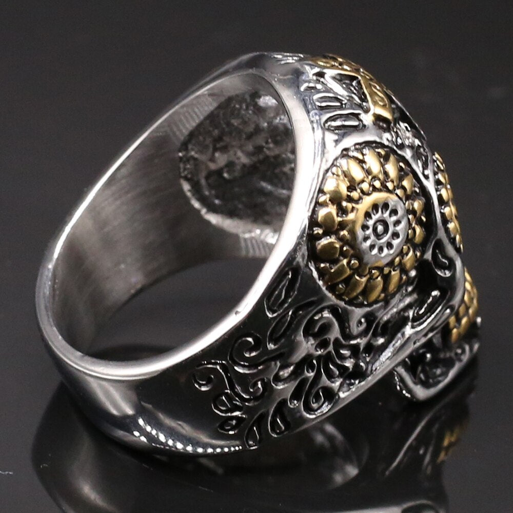 Gothic Gold Color Stainless Steel Skull Catacombs Biker Ring Men