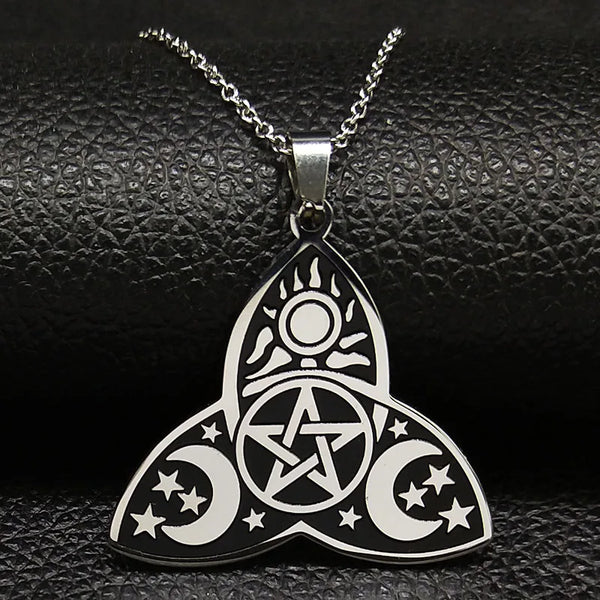 Wicca Sun Triple Moon Goddess Stainless Steel Necklaces Divination Hecate Altar Witch Necklace