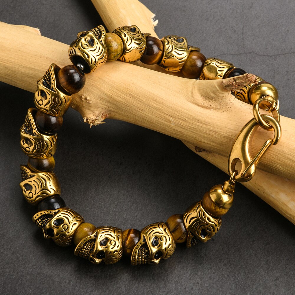 Vintage Stainless Steel Skull Beads Bracelet Men