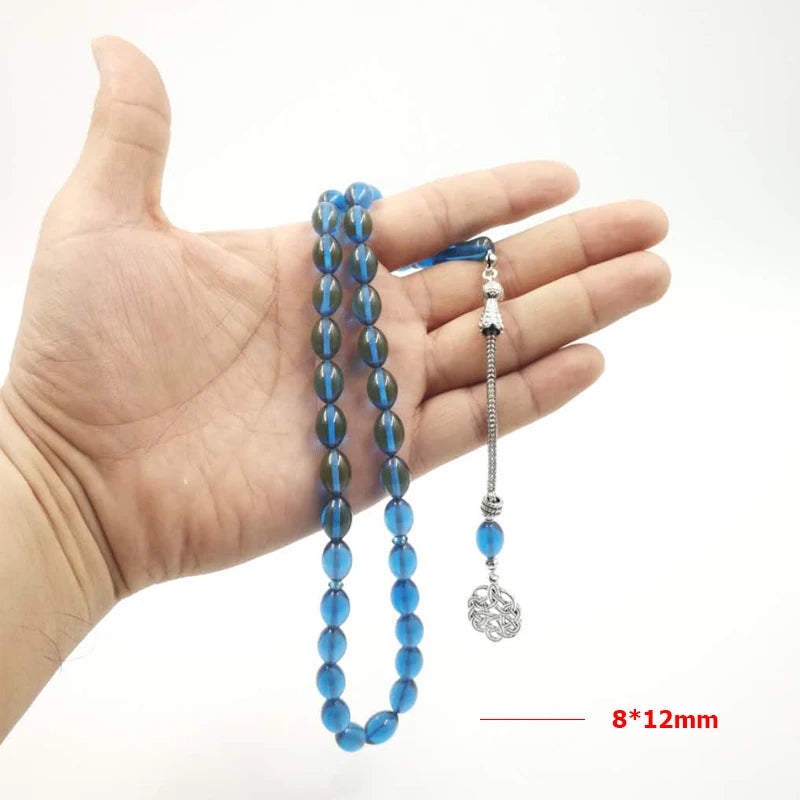 Blue Tasbih 33 Resin Beads Metal tassel Special color Islam bracelet blue Man's Muslim rosary