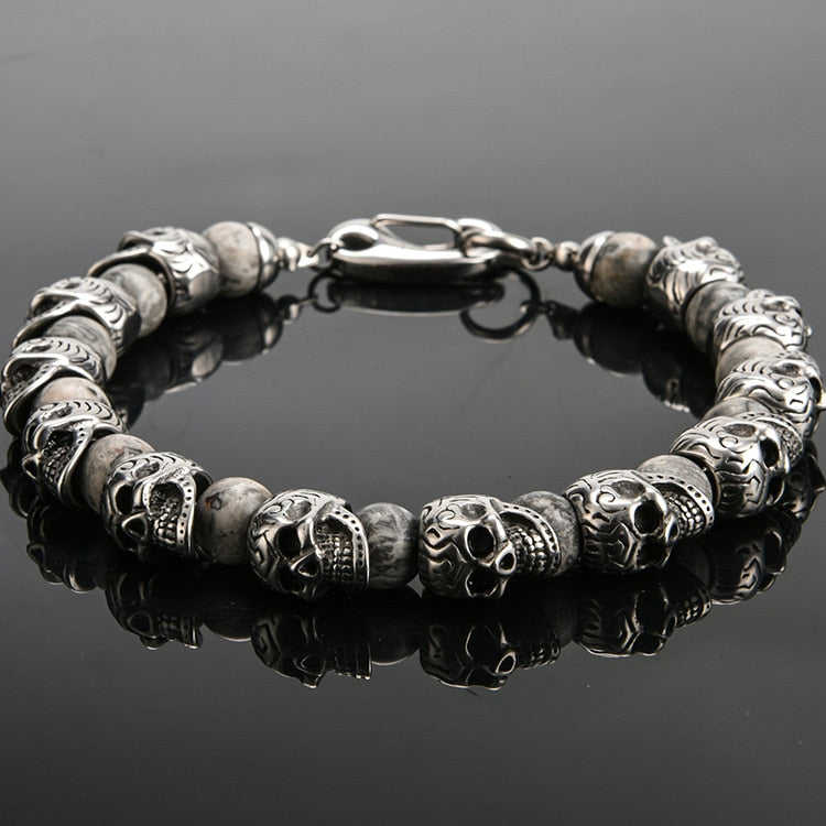 Vintage Stainless Steel Skull Beads Bracelet Men